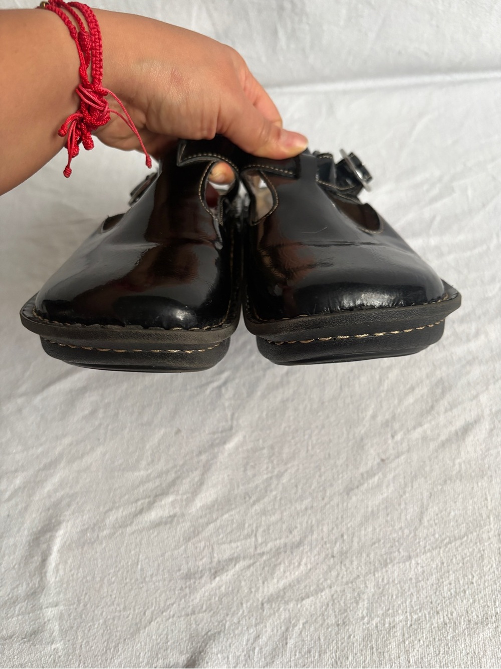 Alegria Black Patent Moccasin Clogs with Buckle - Picture 11 of 15